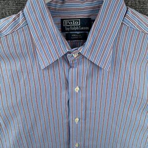 Polo Ralph Lauren Button Up Shirt Striped Red Blue 16 34/35 Andrew Classic Fit